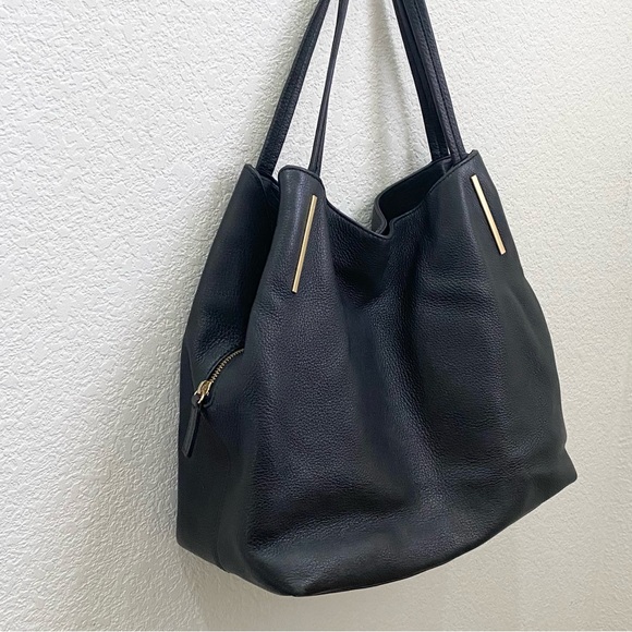 VINCE CAMUTO “IKE” Black Soft Pebbled Leather Tote Double Handle Shoulder Bag - Picture 10 of 15